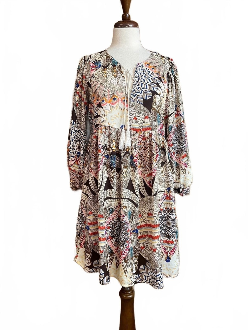 Umgee tribal feather boho babydoll dress large